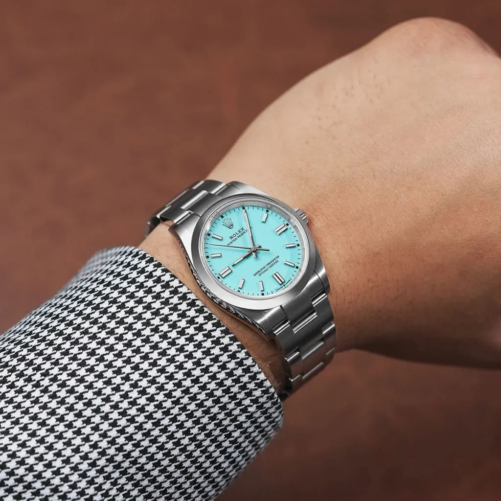 Rolex Oyster Perpetual 41mm men's mirror watch, turquoise blue dial – view 6