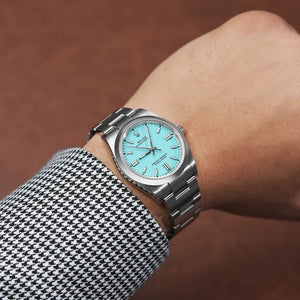 Rolex Oyster Perpetual 41mm men's mirror watch, turquoise blue dial – view 6
