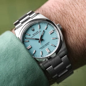 Rolex Oyster Perpetual 41mm men's mirror watch, turquoise blue dial – view 7
