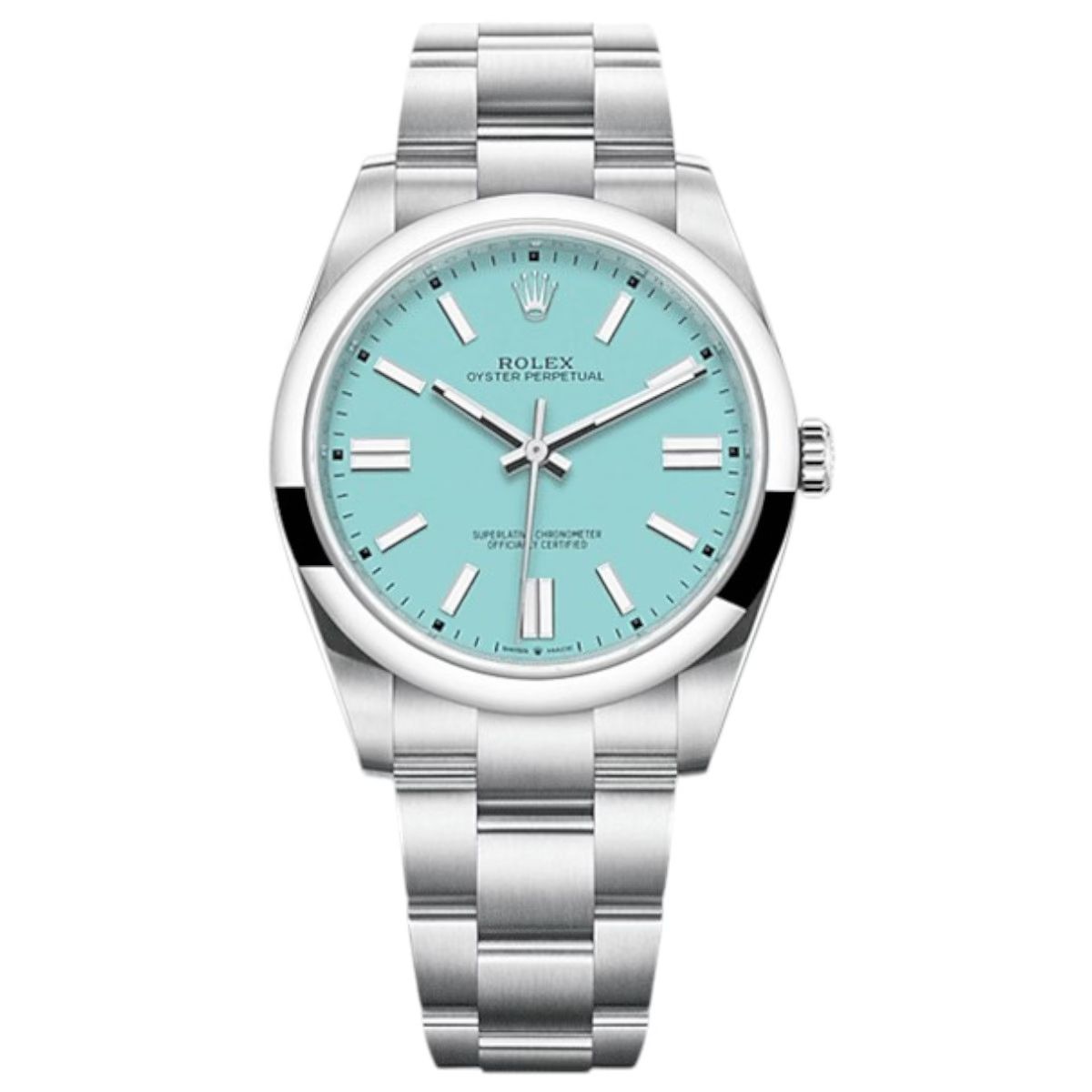 Rolex Oyster Perpetual 41mm Men's Mirror Automatic Watch – Turquoise Blue Dial & Silver Stainless Steel Bracelet