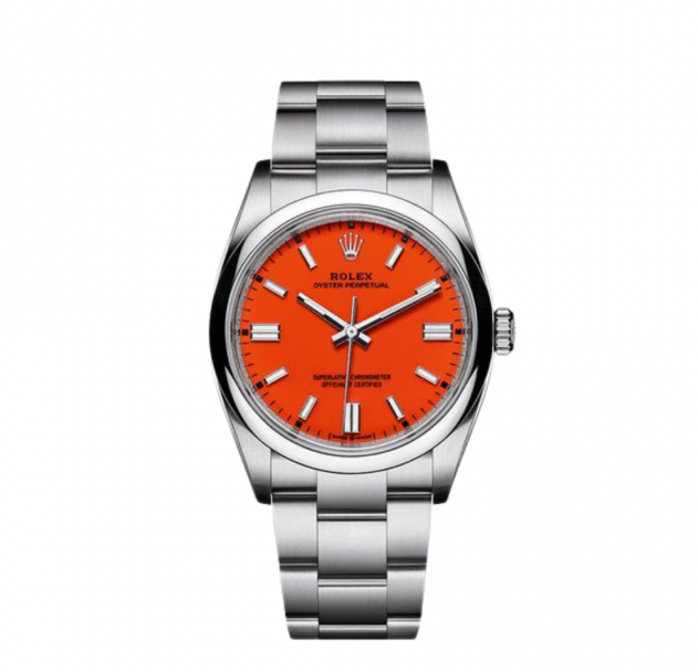 Rolex Oyster Perpetual 36mm Men's Mirror Automatic Watch – Red Dial & Silver Stainless Steel Bracelet