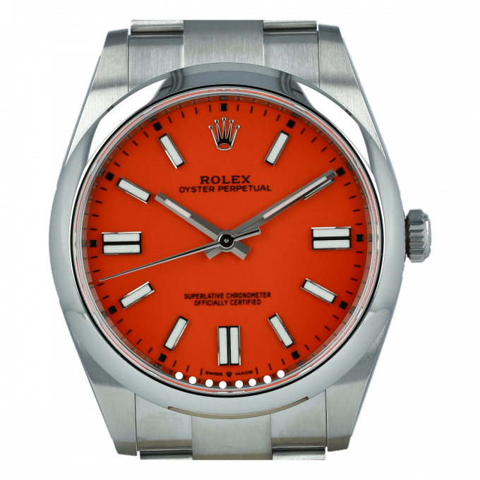 Rolex Oyster Perpetual men's mirror watch, red dial – view 2