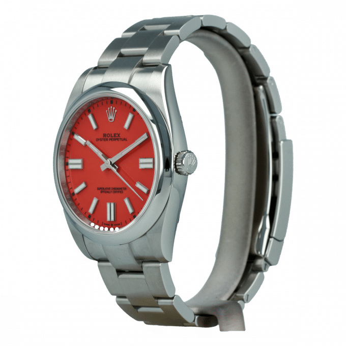 Rolex Oyster Perpetual men's mirror watch, red dial – view 3