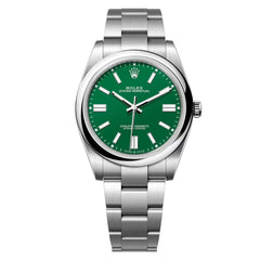 Rolex Oyster Perpetual 41mm Men's Mirror Automatic Watch – Green Dial & Silver Stainless Steel Bracelet