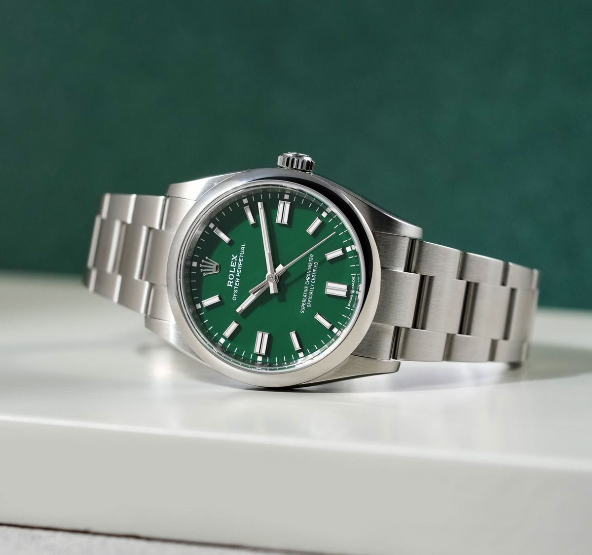 Rolex Oyster Perpetual men's mirror watch, green dial – view 6