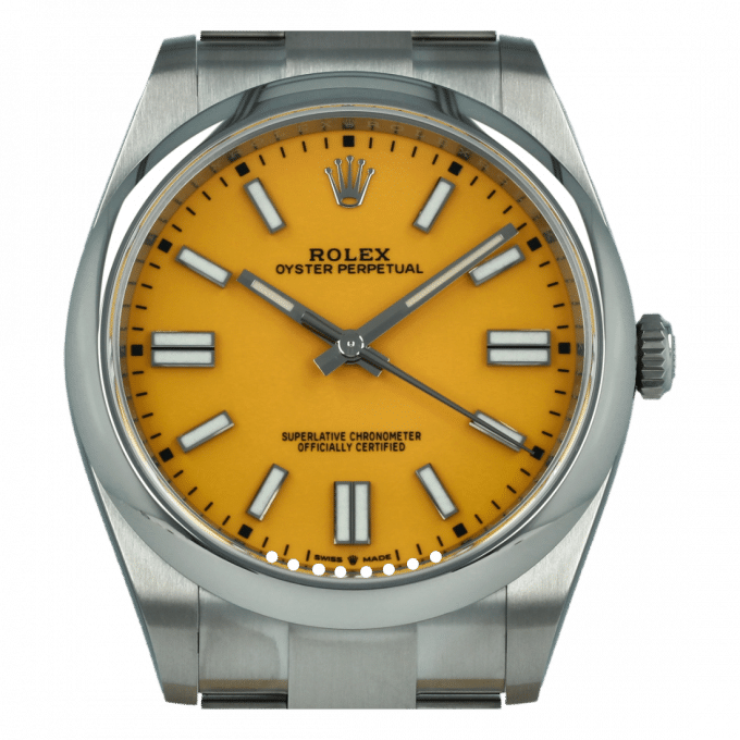 Rolex Oyster Perpetual men's mirror watch, yellow dial – view 4