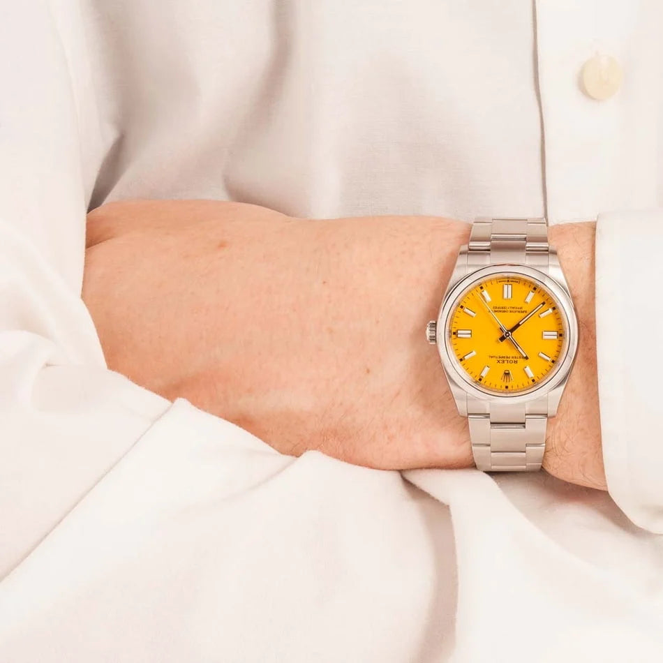 Rolex Oyster Perpetual men's mirror watch, yellow dial – view 7