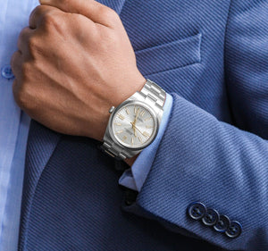Rolex Oyster Perpetual men's mirror watch, silver dial – view 11
