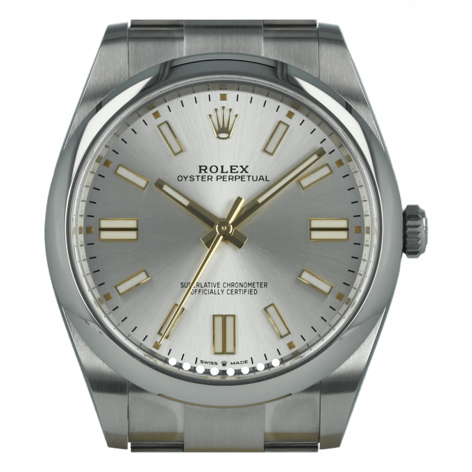 Rolex Oyster Perpetual men's mirror watch, silver dial – view 3