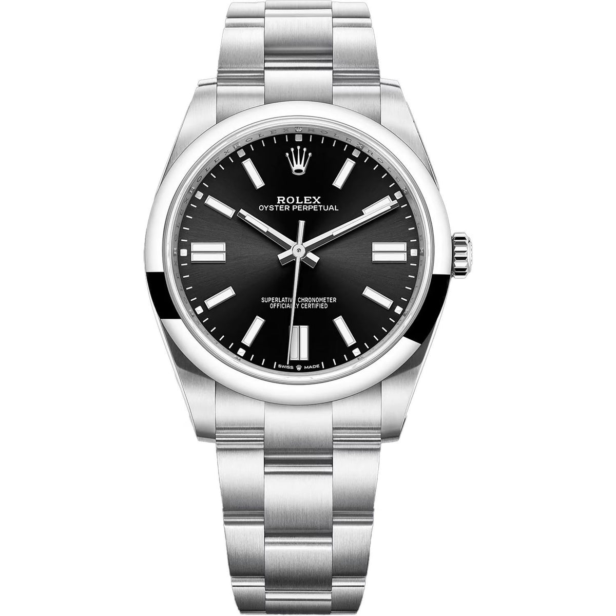 Rolex Oyster Perpetual 41mm Men's Mirror Automatic Watch – Black Dial & Silver Stainless Steel Bracelet
