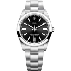 Rolex Oyster Perpetual 41mm Men's Mirror Automatic Watch – Black Dial & Silver Stainless Steel Bracelet