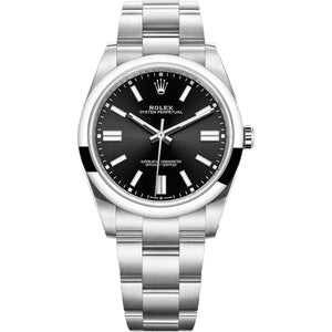 Rolex Oyster Perpetual 41mm Men's Mirror Automatic Watch – Black Dial & Silver Stainless Steel Bracelet