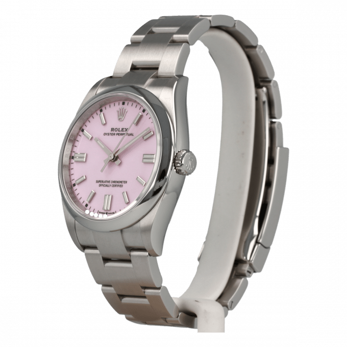 Rolex Oyster Perpetual men's mirror watch, pink dial – view 2