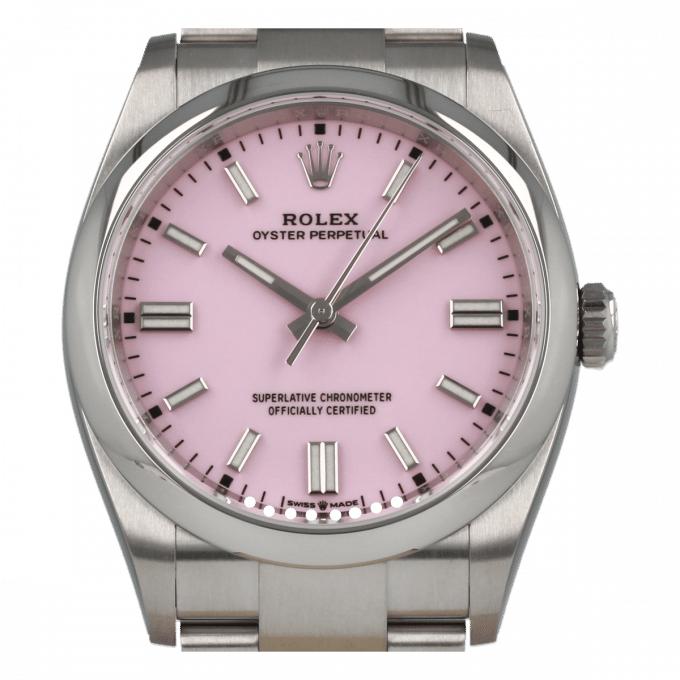 Rolex Oyster Perpetual men's mirror watch, pink dial – view 3