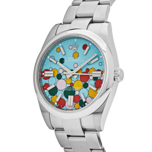 Rolex Oyster Perpetual men's mirror watch, ice blue dial – view 3