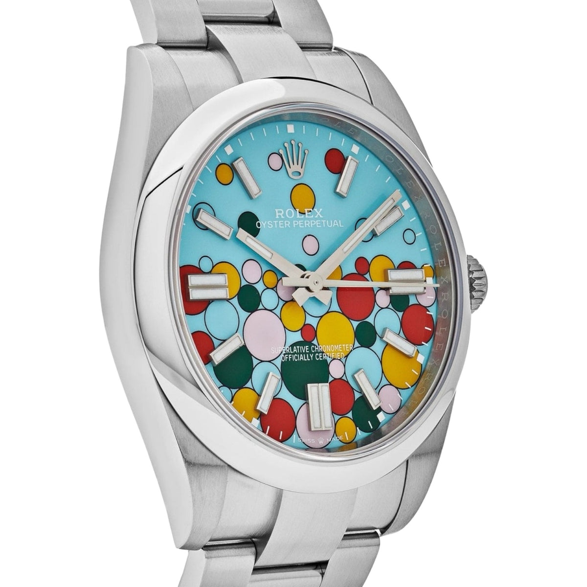 Rolex Oyster Perpetual men's mirror watch, ice blue dial – view 4