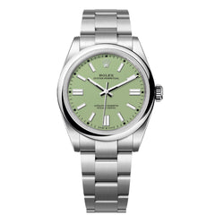 Rolex Oyster Perpetual 41mm Men's Mirror Automatic Watch – Light Green Dial & Silver Stainless Steel Bracelet