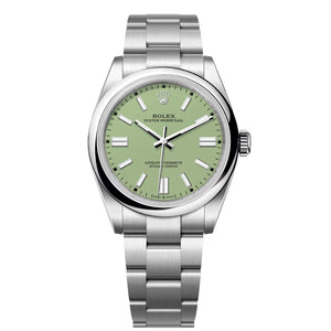 Rolex Oyster Perpetual 41mm Men's Mirror Automatic Watch – Light Green Dial & Silver Stainless Steel Bracelet