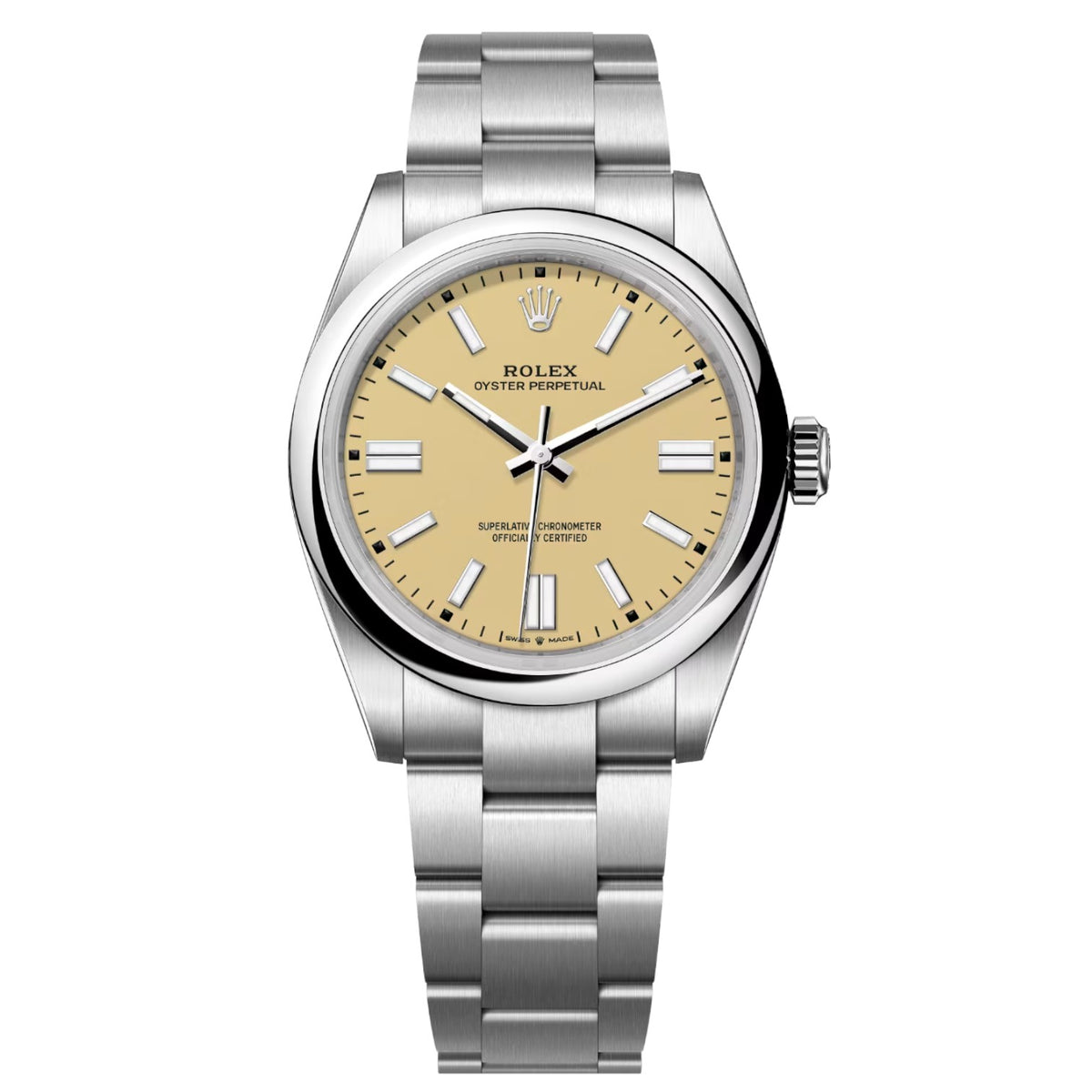 Rolex Oyster Perpetual 41mm Men's Mirror Automatic Watch – Beige Dial & Silver Stainless Steel Bracelet