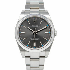 Rolex Oyster Perpetual 39mm Men's Mirror Automatic Watch – Dark Rhodium Dial & Silver Stainless Steel Bracelet