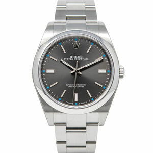 Rolex Oyster Perpetual 39mm Men's Mirror Automatic Watch – Dark Rhodium Dial & Silver Stainless Steel Bracelet