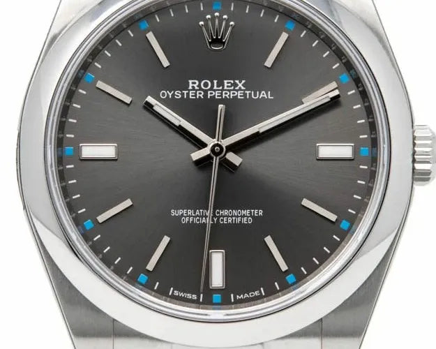 Rolex Oyster Perpetual 39mm men's mirror watch, dark rhodium dial – view 3