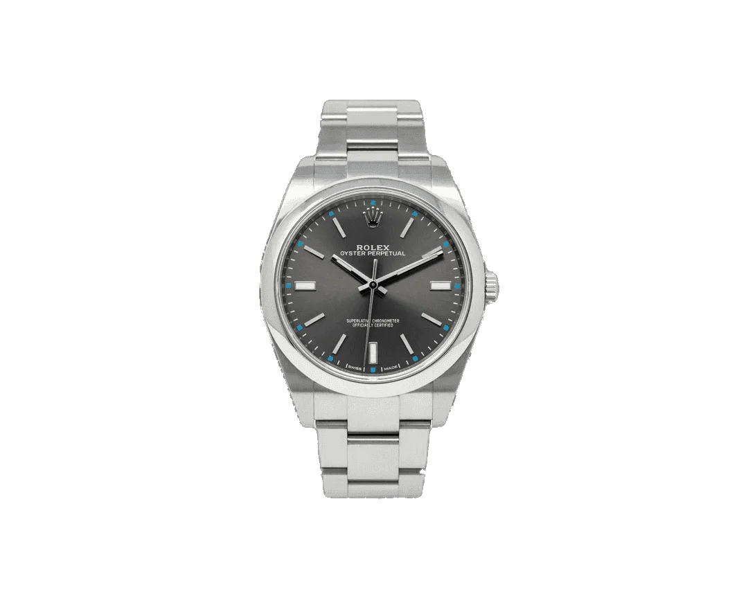 Rolex Oyster Perpetual 39mm men's mirror watch, dark rhodium dial – view 7