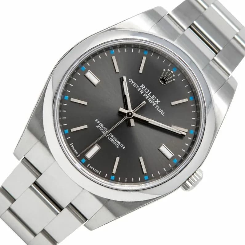 Rolex Oyster Perpetual 39mm men's mirror watch, dark rhodium dial – view 2