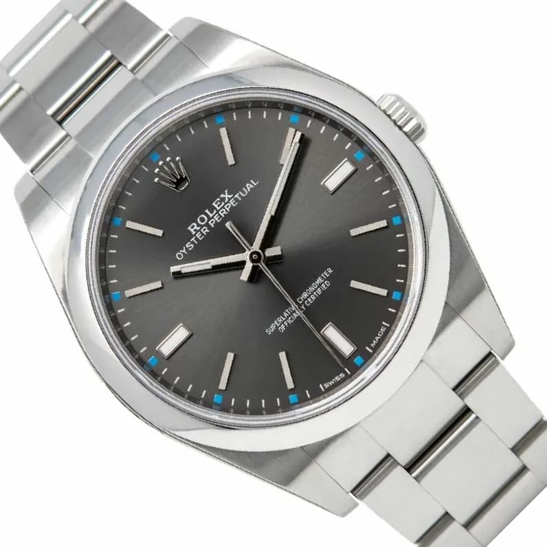 Rolex Oyster Perpetual 39mm men's mirror watch, dark rhodium dial – view 3