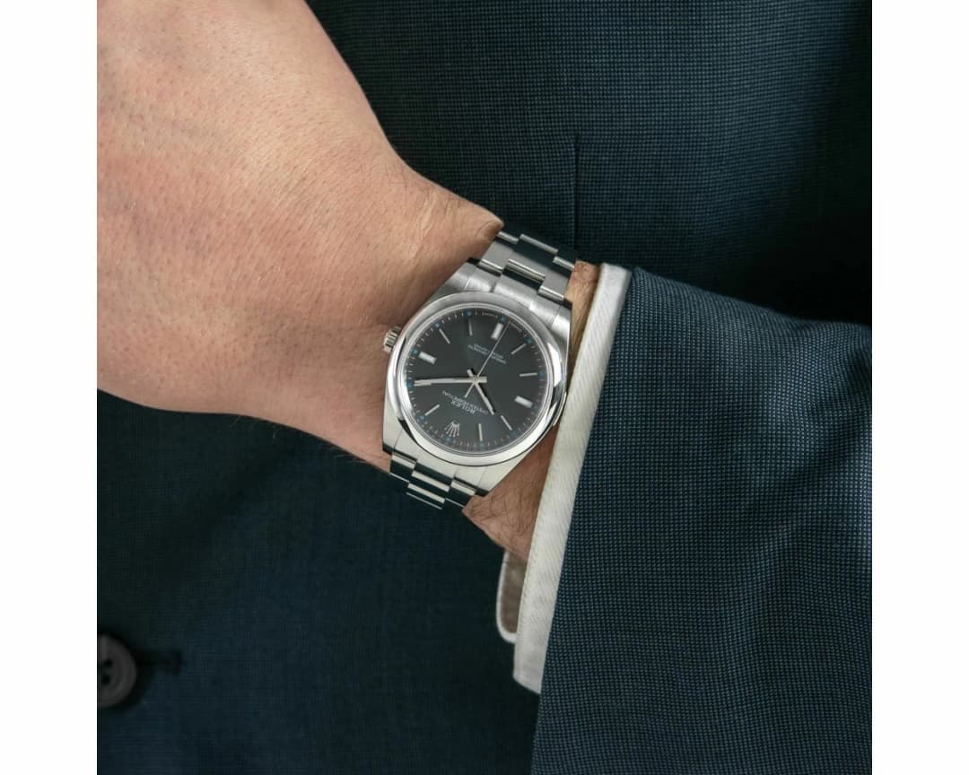 Rolex Oyster Perpetual 39mm men's mirror watch, dark rhodium dial – view 4