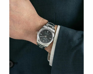Rolex Oyster Perpetual 39mm men's mirror watch, dark rhodium dial – view 4