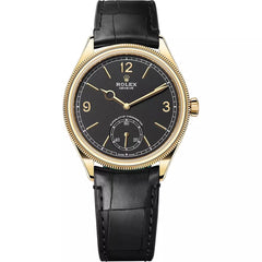 Rolex Perpetual 1908 40mm Men's Mirror Automatic Watch – Black Dial & Black Leather Strap