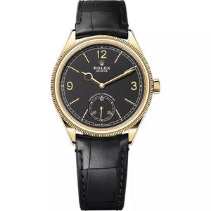 Rolex Perpetual 1908 40mm Men's Mirror Automatic Watch – Black Dial & Black Leather Strap