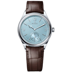 Rolex Perpetual 1908 Men's Mirror Automatic Watch – Ice Blue Dial & Dark Brown Leather Strap