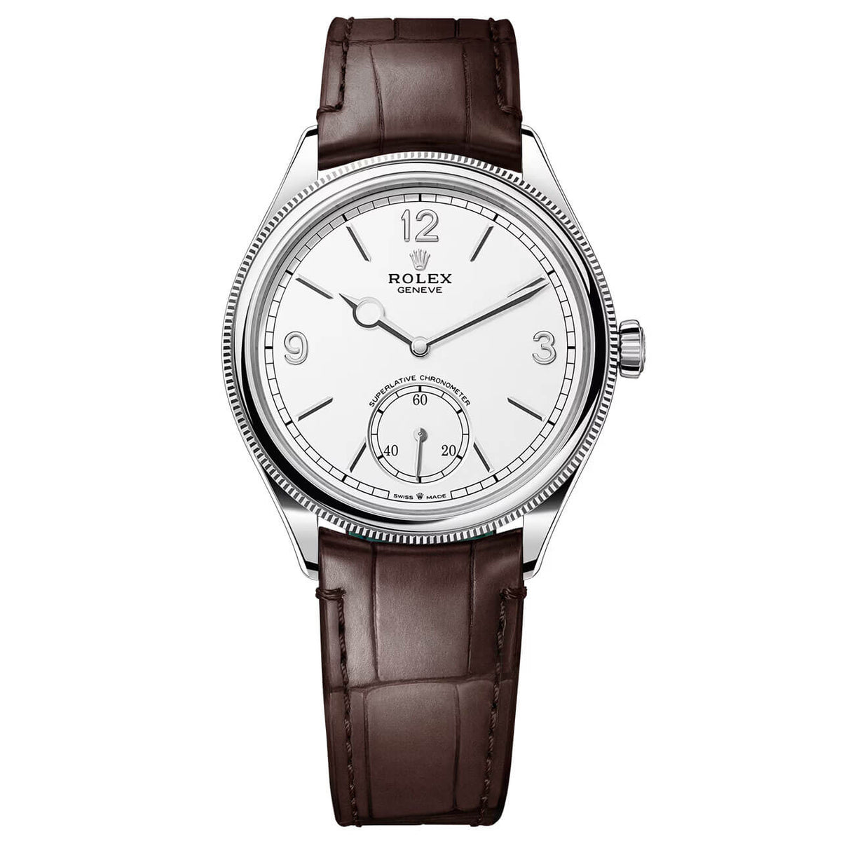 Rolex Perpetual 1908 40mm Men's Mirror Automatic Watch – White Dial & Brown Leather Strap