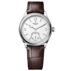 Rolex Perpetual 1908 40mm Men's Mirror Automatic Watch – White Dial & Brown Leather Strap