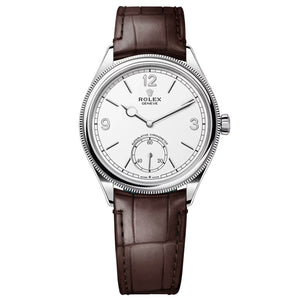 Rolex Perpetual 1908 40mm Men's Mirror Automatic Watch – White Dial & Brown Leather Strap
