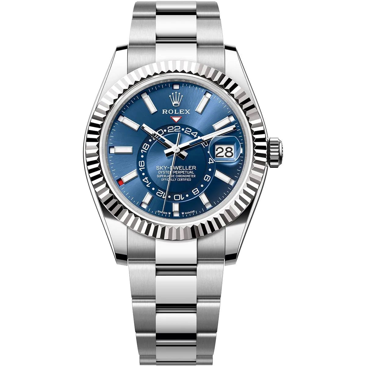 Rolex Sky-Dweller 42mm Men's Mirror Automatic Watch – Blue Dial & Silver Stainless Steel Three-Link Bracelet