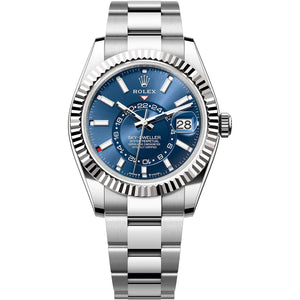Rolex Sky-Dweller 42mm Men's Mirror Automatic Watch – Blue Dial & Silver Stainless Steel Three-Link Bracelet