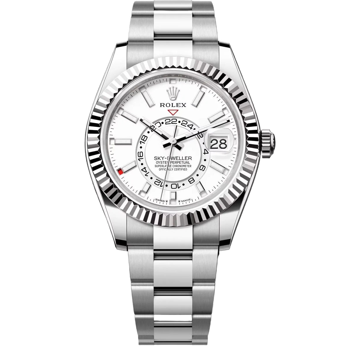 Rolex Sky-Dweller 42mm Men's Mirror Automatic Watch – White Dial & Silver Stainless Steel Bracelet