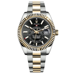 Rolex Sky-Dweller 43mm Men's Mirror Automatic Watch – Black Dial & Two-Tone Silver & Gold-Tone Stainless Steel Three-Link Bracelet
