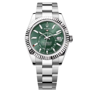 Rolex Sky-Dweller 42mm Men's Mirror Automatic Watch – Green Dial & Silver Stainless Steel Bracelet