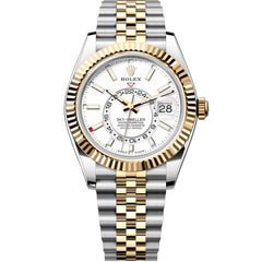 Rolex Sky-Dweller 43mm Men's Mirror Automatic Watch – White Dial & Two-Tone Silver & Gold-Tone Stainless Steel Five-Link Bracelet