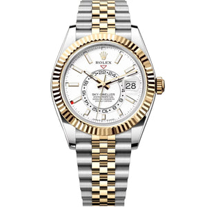 Rolex Sky-Dweller 43mm Men's Mirror Automatic Watch – White Dial & Two-Tone Silver & Gold-Tone Stainless Steel Five-Link Bracelet