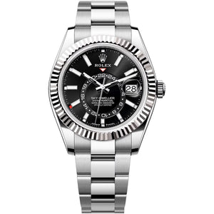 Rolex Sky-Dweller 43mm Men's Mirror Automatic Watch – Black Dial & Silver Stainless Steel Three-Link Bracelet