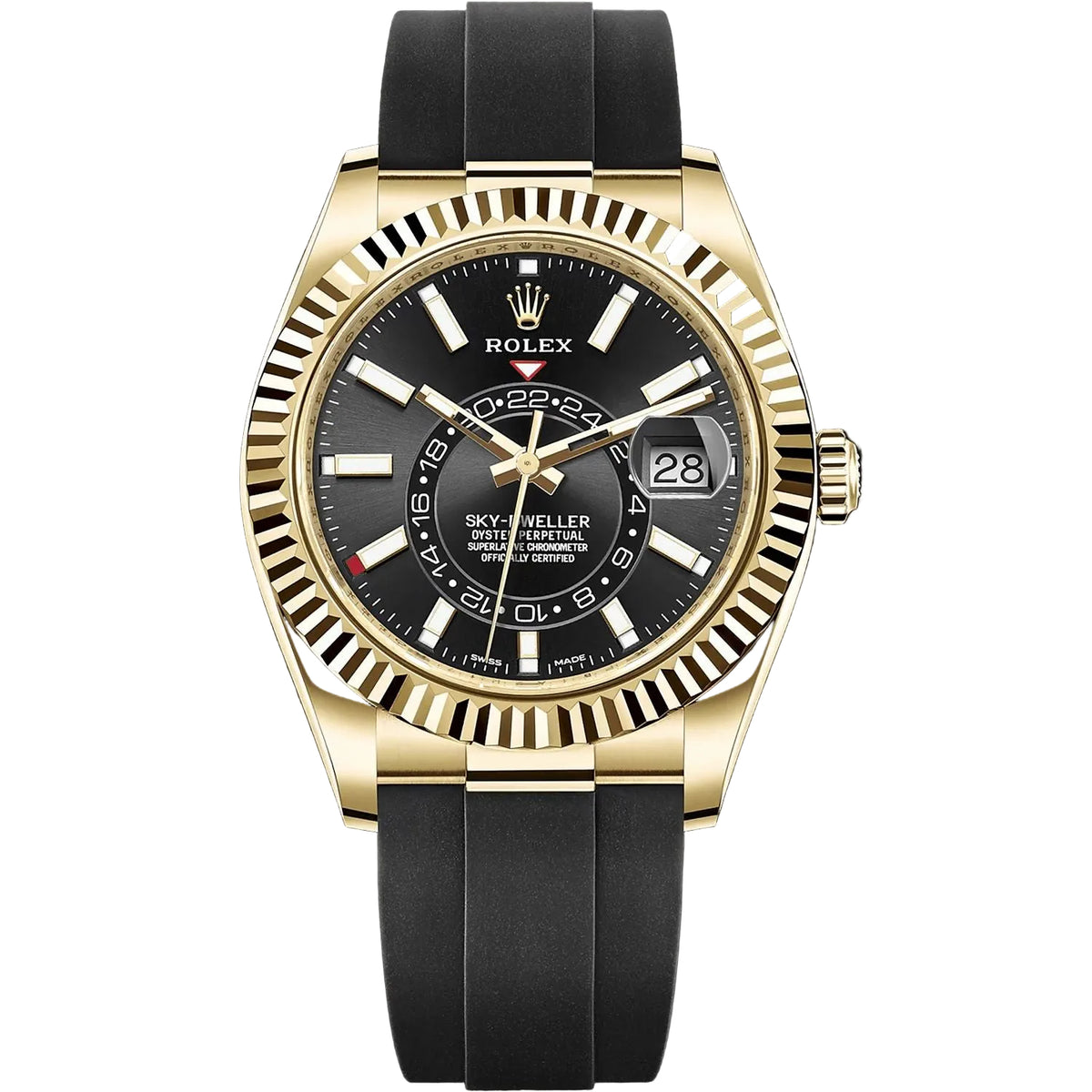 Rolex Sky-Dweller 43mm Men's Mirror Automatic Watch – Black Dial & Black Rubber Strap