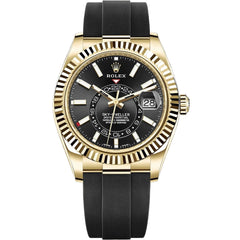 Rolex Sky-Dweller 43mm Men's Mirror Automatic Watch – Black Dial & Black Rubber Strap