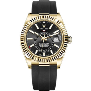 Rolex Sky-Dweller 43mm Men's Mirror Automatic Watch – Black Dial & Black Rubber Strap