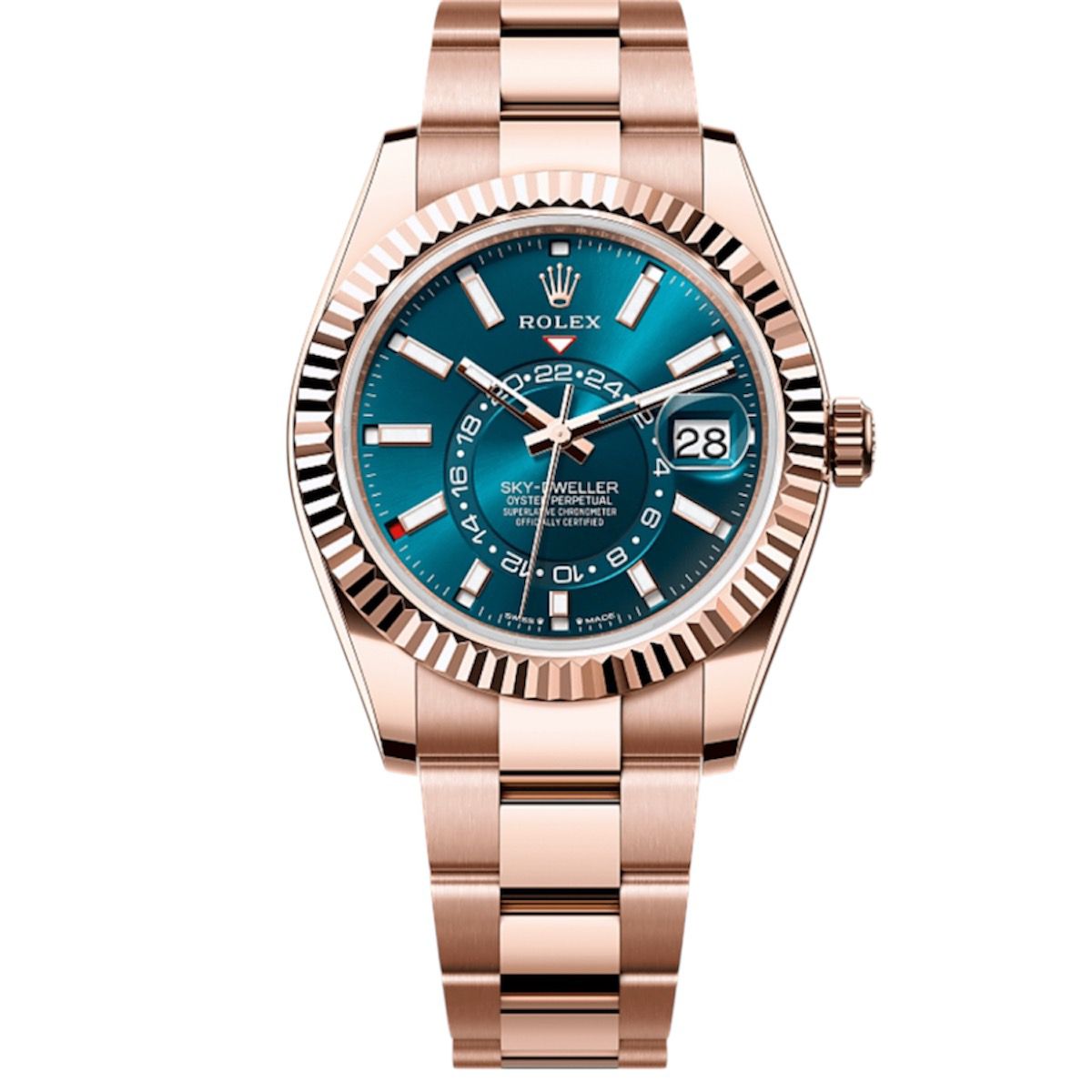 Rolex Sky-Dweller 42mm Men's Mirror Automatic Watch – Blue Dial & Rose Gold-Tone Stainless Steel Bracelet