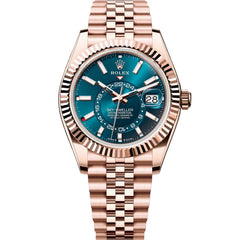 Rolex Sky-Dweller 42mm Men's Mirror Automatic Watch – Blue Dial & Rose Gold-Tone Stainless Steel Five-Link Bracelet